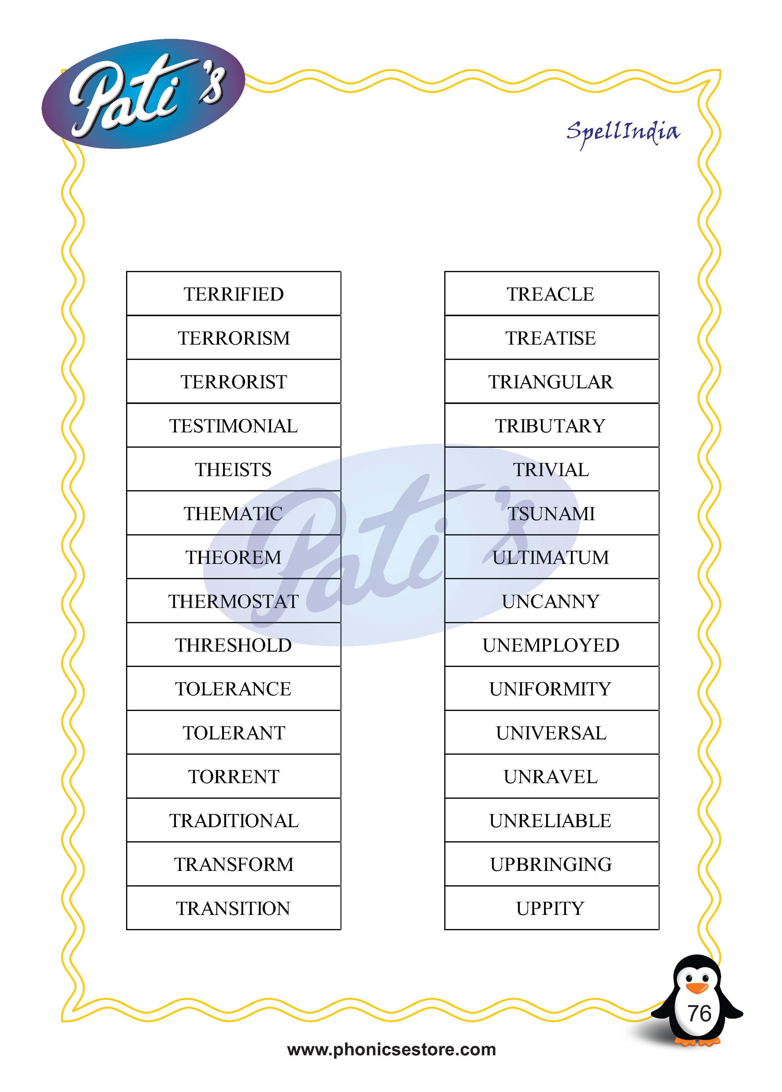 class 5 word list based spell bee exam
